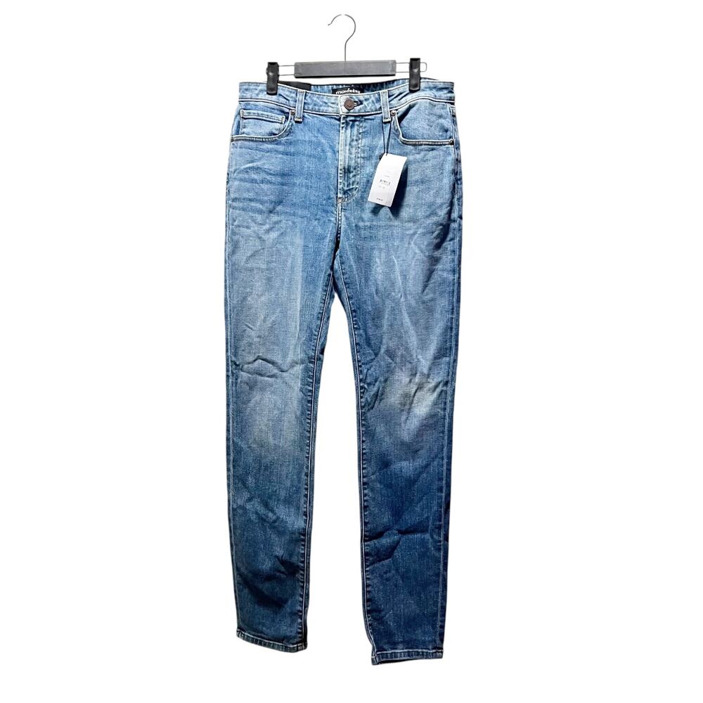 Monfrere Deniro Straight Jean Blue Cotton Stretch Denim Pants Medium Wash 32 NEW
